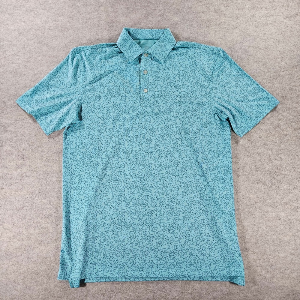 Southern Tide Polo Shirt Mens Small Blue Floral Performance Golf Stretch